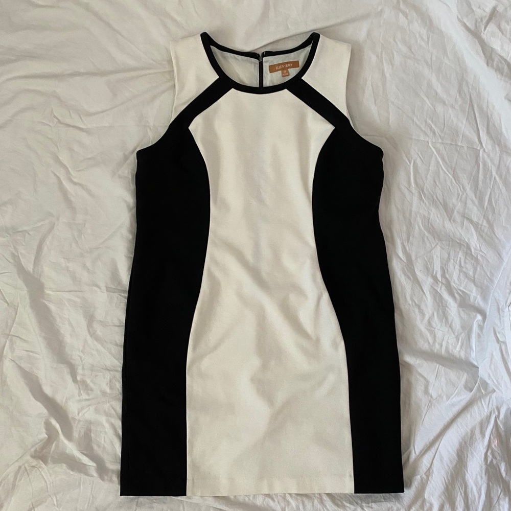 Ellen Tracy White and Black Midi Casual Dress